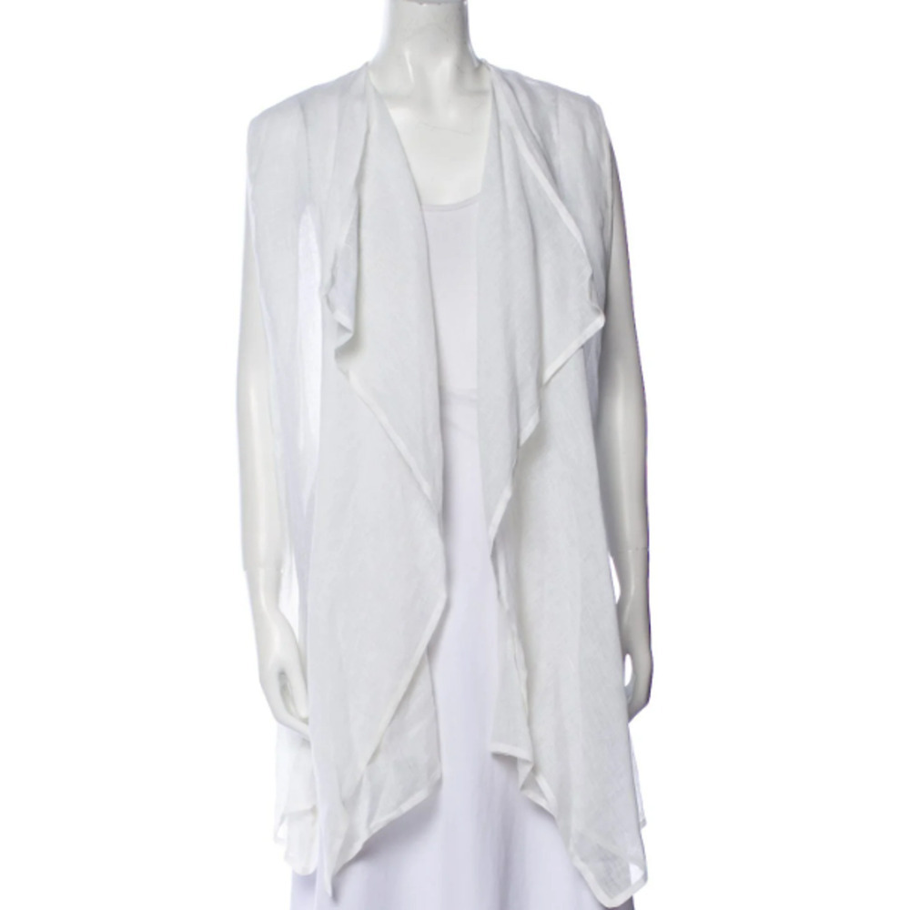 Eskandar NWT White Linen Gauze A-Line Waterfall Open Vest Waistcoat Jacket